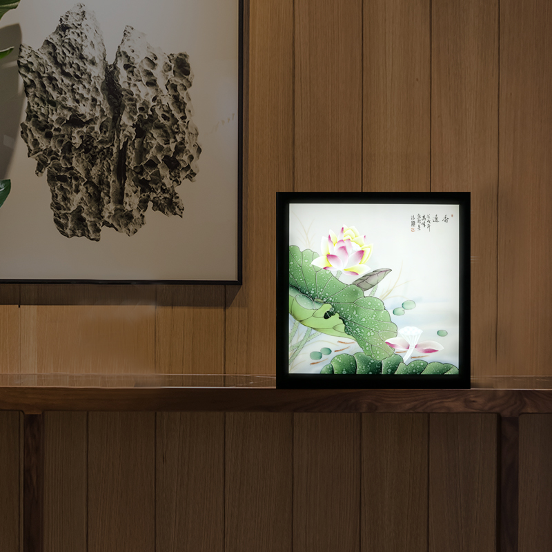 Jingdezhen ceramic decoration XiangYuan hang a picture to arts and crafts porcelain plate painting murals of the study of new Chinese style office lotus