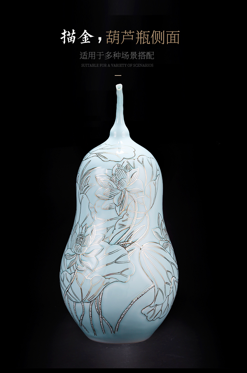 The Master of jingdezhen ceramics shadow hand the see colour blue vase household of Chinese style living room gourd bottle act the role ofing is tasted furnishing articles