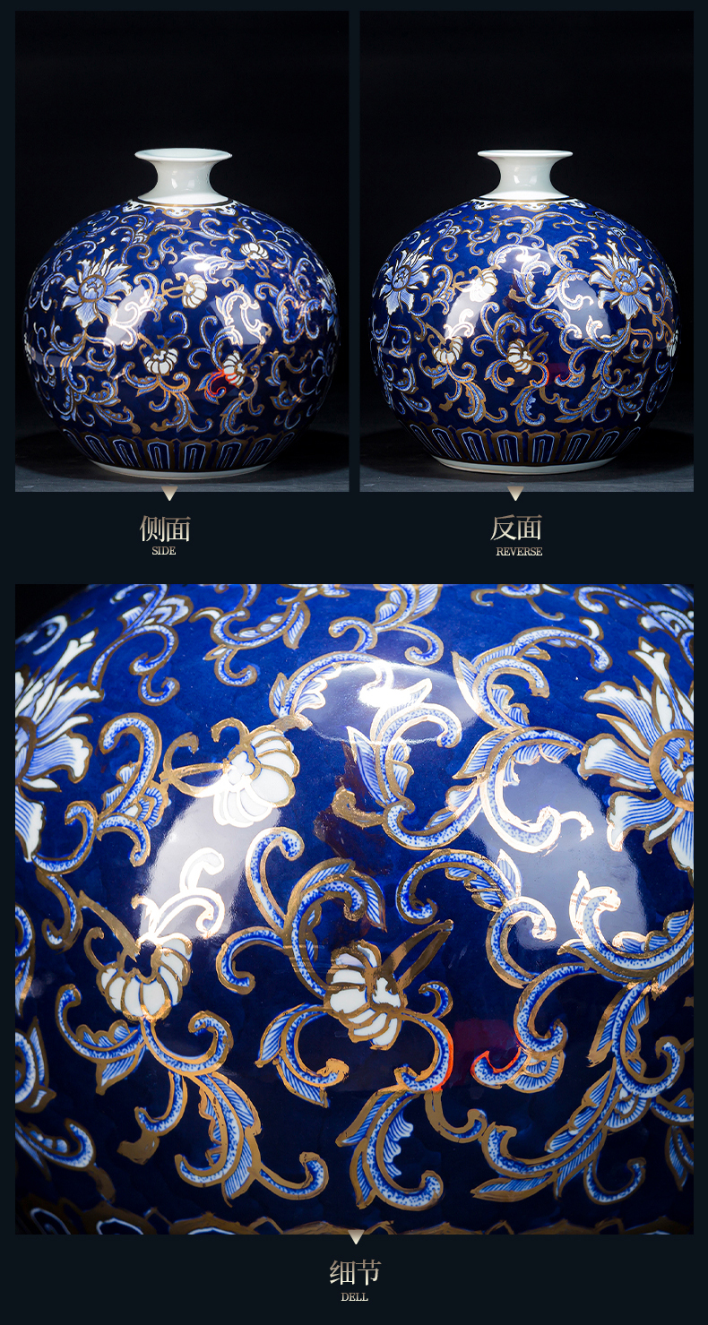 Jingdezhen ceramics ears of blue and white porcelain vase large Chinese antique hand - made paint rich ancient frame is placed in the living room