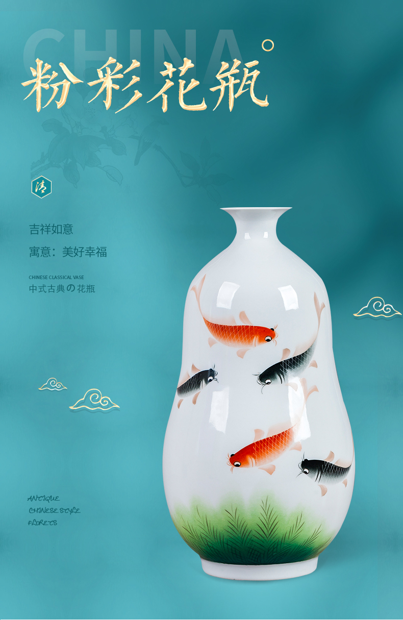 Jingdezhen ceramics powder enamel vase gourd bottle of Chinese style household living room TV cabinet crafts ornament