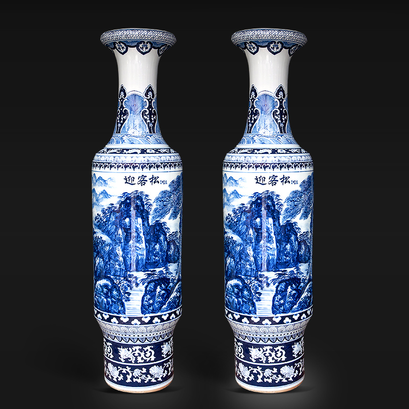 Jingdezhen ceramics big blue and white porcelain vase sitting room place the ground opening gifts guest - the greeting pine modern decoration