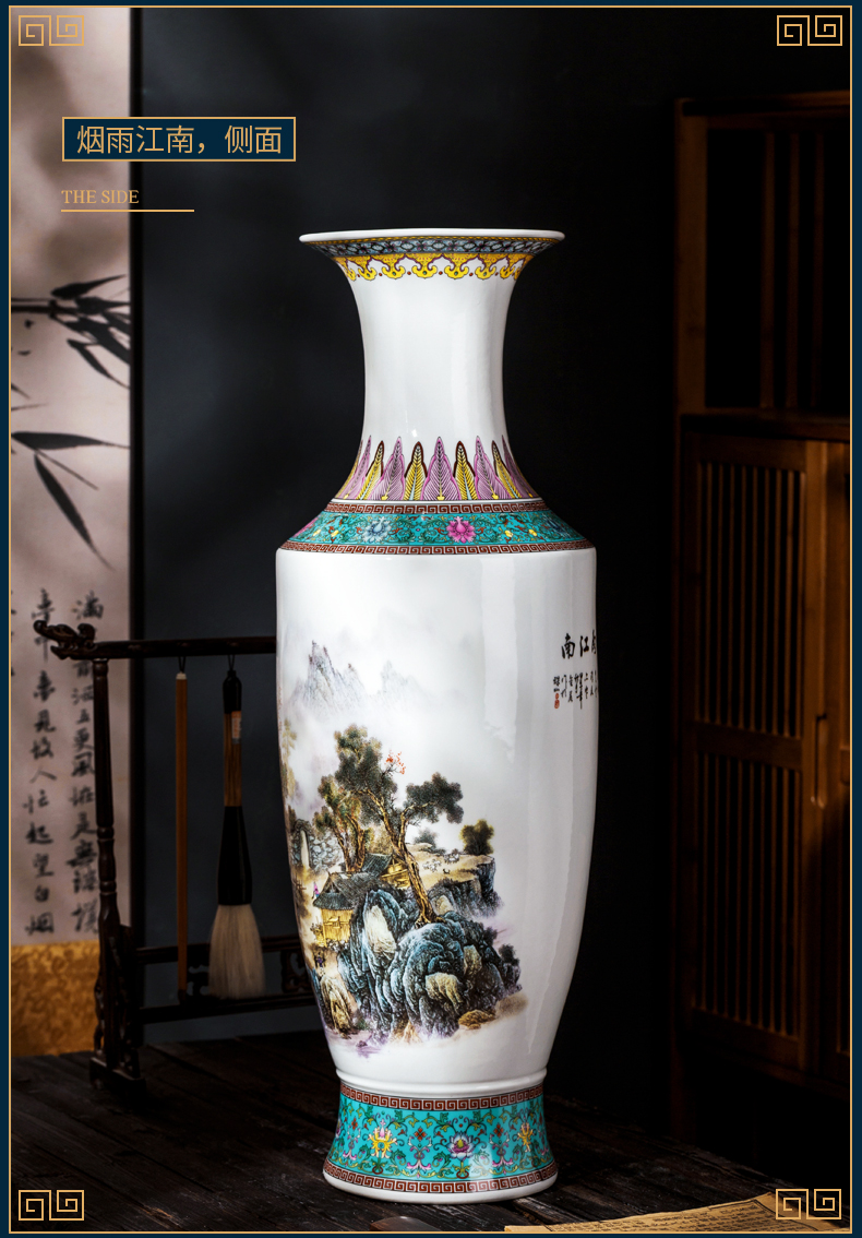 Jingdezhen ceramic powder enamel of large vases, flower arranging large new Chinese style living room light key-2 luxury archaized decorations furnishing articles