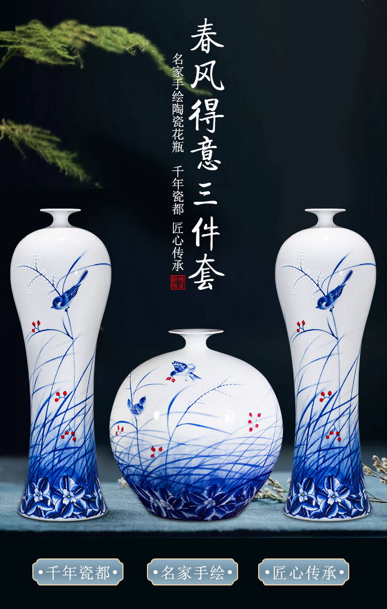 Jingdezhen ceramics furnishing articles hand - made large blue and white porcelain vases, flower arrangement sitting room of Chinese style household decorations Chinese wind