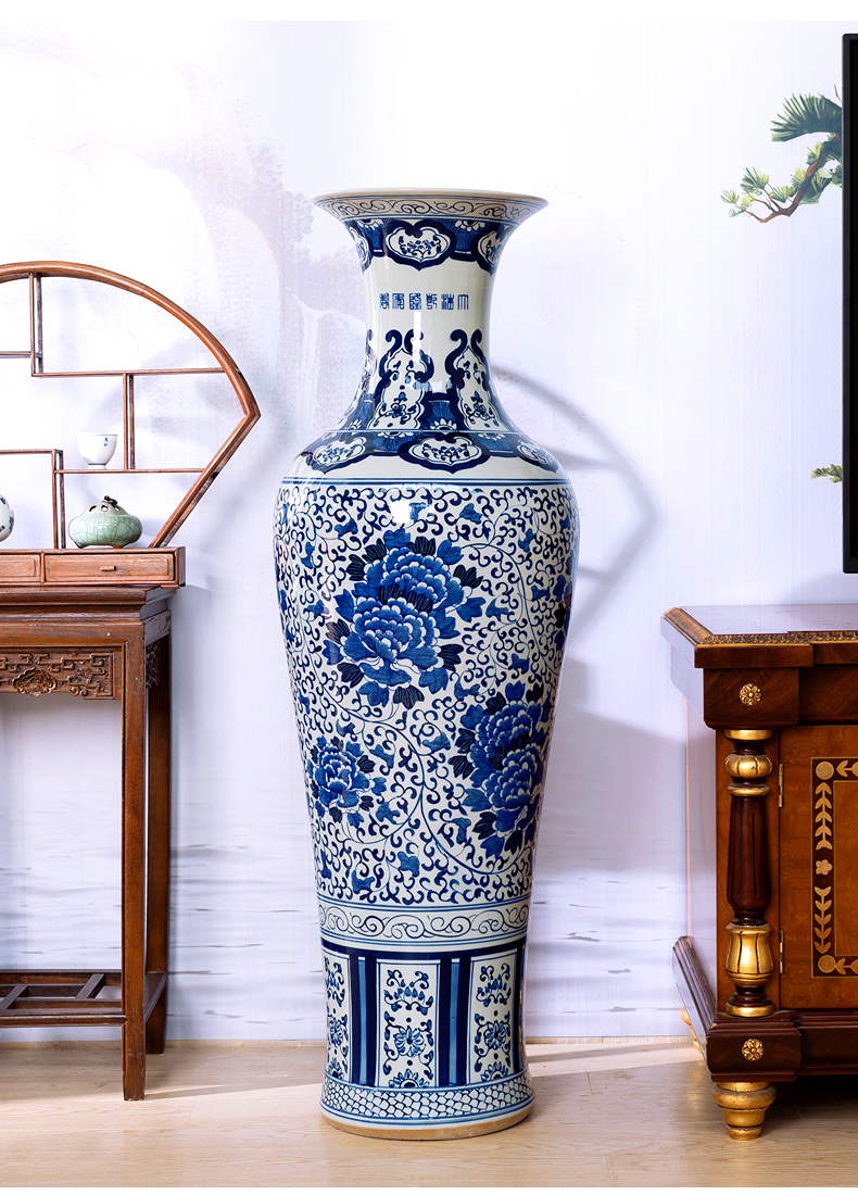 Jingdezhen ceramics antique hand - made large blue and white porcelain vase hotel Chinese furnishing articles to heavy large sitting room