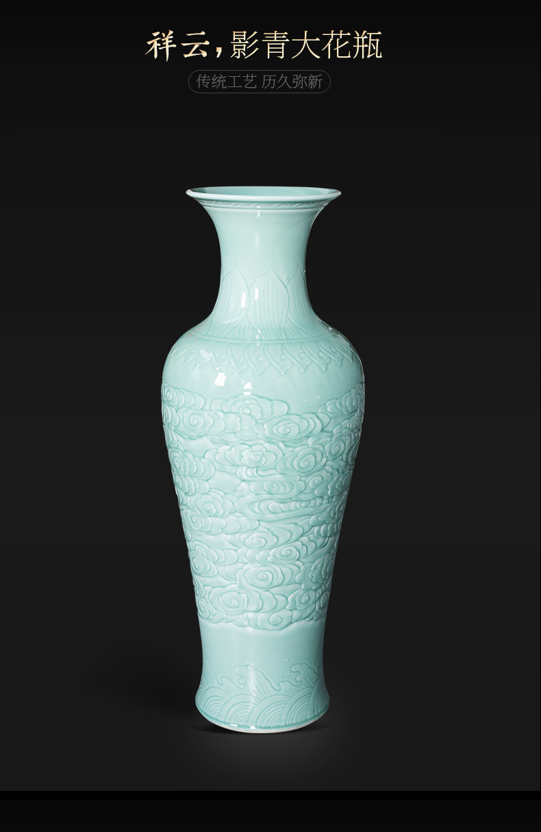 Jingdezhen ceramics shadow blue glaze hand - carved restoring ancient ways of large vases, flower arrangement home furnishing articles large living room