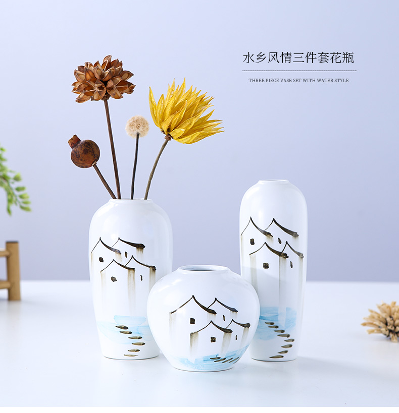 Jingdezhen ceramic vase furnishing articles three - piece sitting room flower arranging new Chinese I creative contracted household ornaments