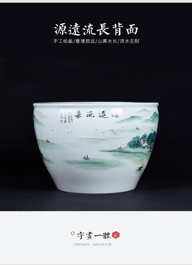 Jingdezhen ceramic large goldfish turtle to heavy basin water lily bowl lotus cylinder aquarium fish farming household porcelain furnishing articles