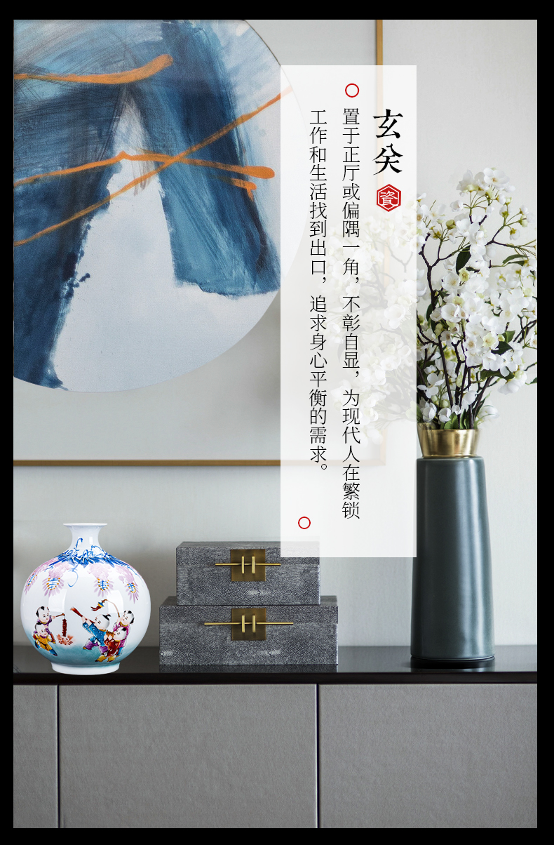 Jingdezhen ceramics bucket color of blue and white porcelain vase flower arranging pomegranate bottle of new Chinese style living room porch rich ancient frame furnishing articles