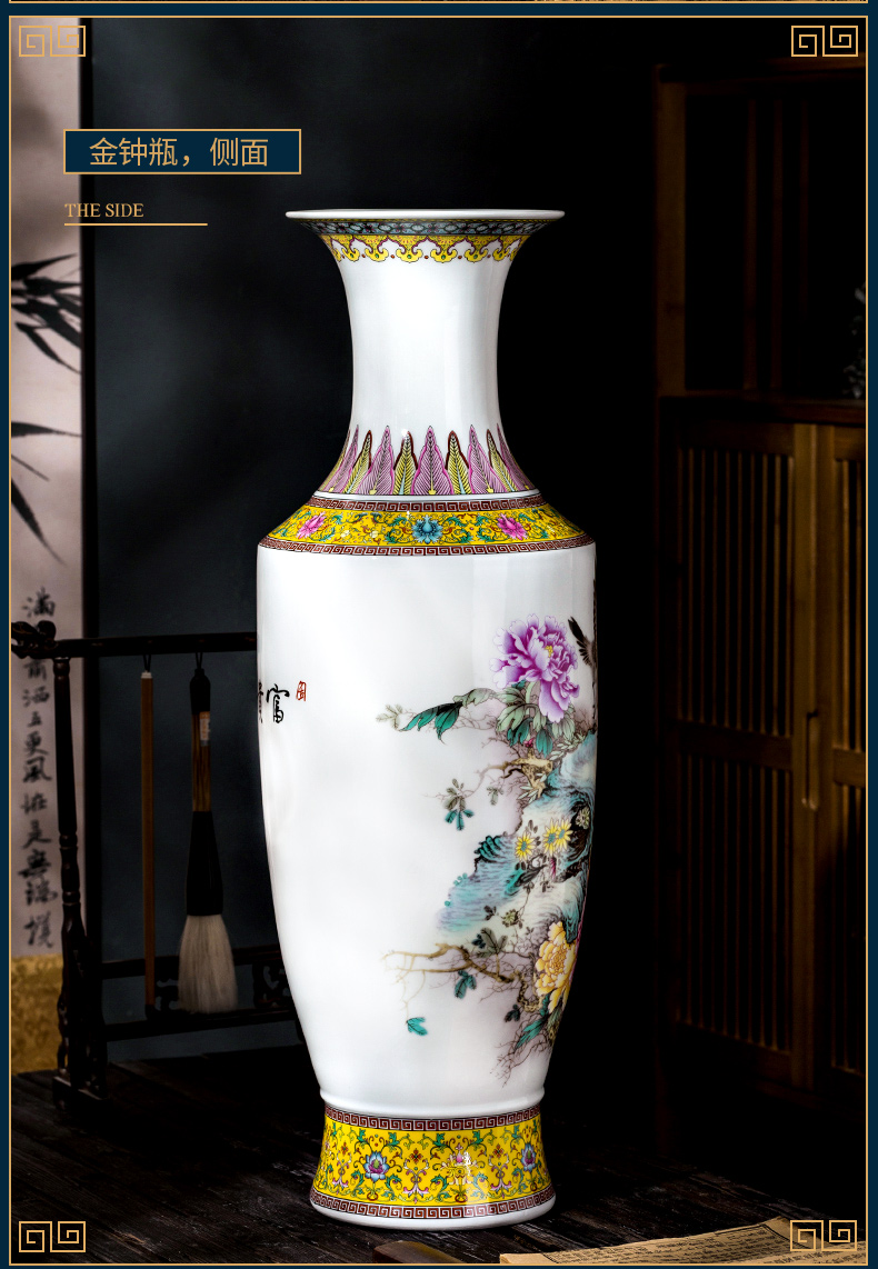 Jingdezhen ceramic powder enamel of large vases, flower arranging large new Chinese style living room light key-2 luxury archaized decorations furnishing articles