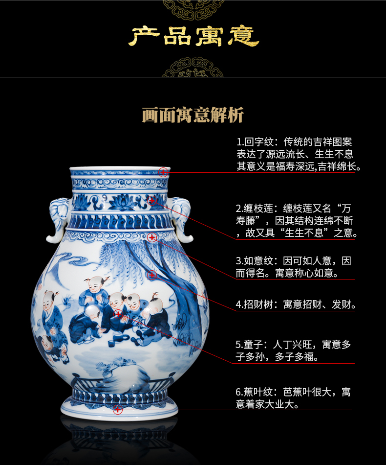 Jingdezhen ceramics ears antique Chinese blue and white porcelain vases, flower arrangement rich ancient frame furnishing articles sitting room adornment