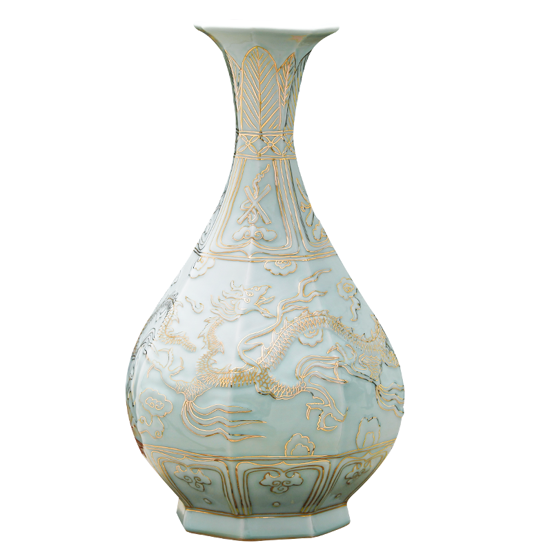 Jingdezhen ceramics, vases, flower arrangement sitting room hand - made paint shadow blue okho spring Chinese style restoring ancient ways is rich ancient frame furnishing articles
