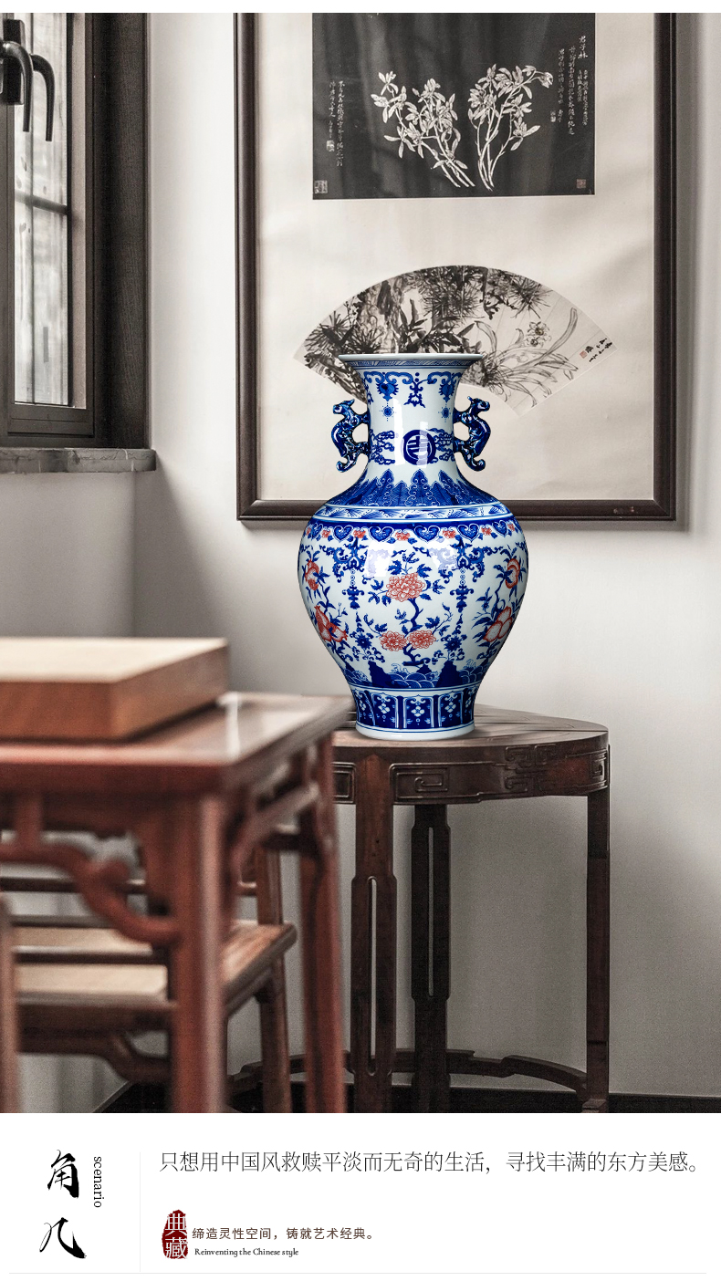 Jingdezhen ceramic vase sitting room rich ancient frame Chinese antique blue and white porcelain home decoration youligong furnishing articles