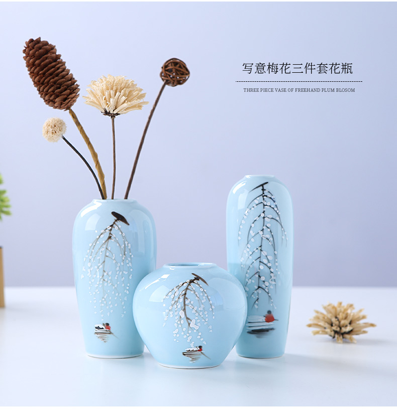 Jingdezhen ceramic vase furnishing articles three - piece sitting room flower arranging new Chinese I creative contracted household ornaments