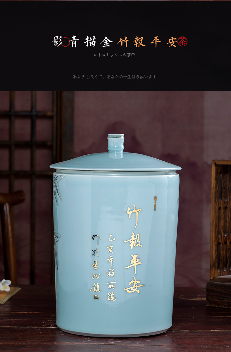 Jingdezhen ceramic fuels the caddy fixings seal will "bringing a large household storage jar with pu 'er tea storehouse