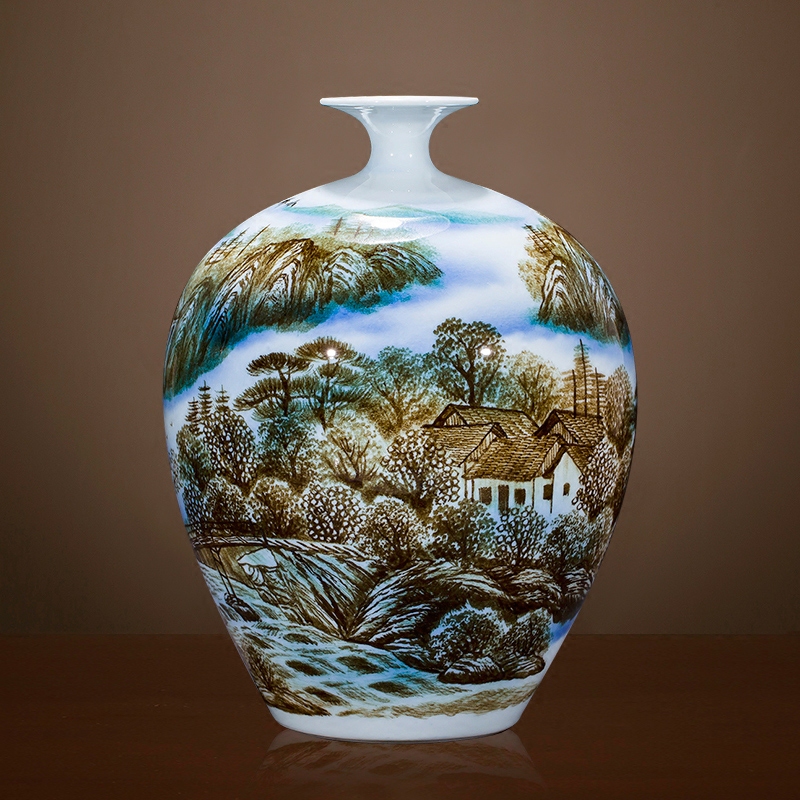 Famous master of jingdezhen ceramics hand - made vases sitting room adornment is placed Chinese landscape painting porch decoration