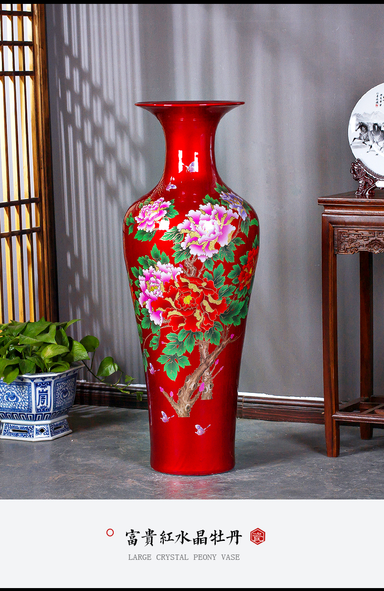 Jingdezhen ceramics high - grade Chinese red peony of large vases, crystal glaze furnishing articles to heavy large living room