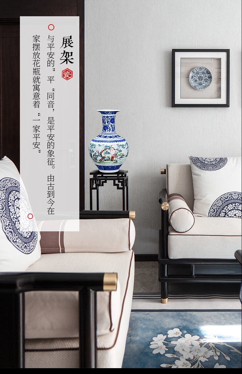 Jingdezhen ceramics bucket color blue and white porcelain vases, flower arrangement of Chinese style living room home decoration rich ancient frame furnishing articles