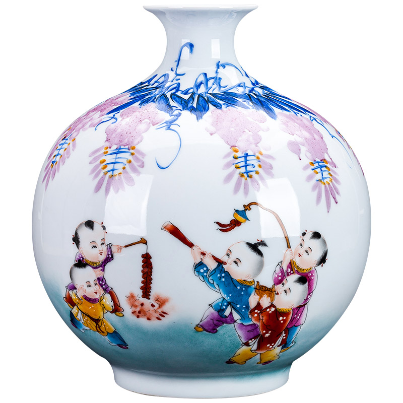 Jingdezhen ceramics bucket color of blue and white porcelain vase flower arranging pomegranate bottle of new Chinese style living room porch rich ancient frame furnishing articles