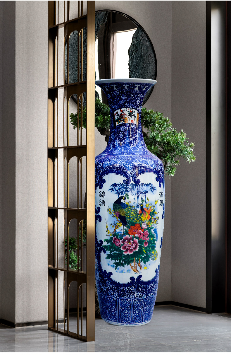 Archaize floor of blue and white porcelain of jingdezhen ceramics is increasing in the new Chinese style living room decoration porcelain vase is placed large opening