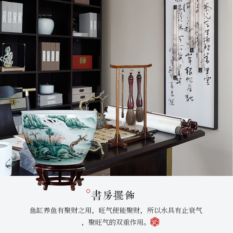 Jingdezhen ceramic large goldfish turtle to heavy basin water lily bowl lotus cylinder aquarium fish farming household porcelain furnishing articles