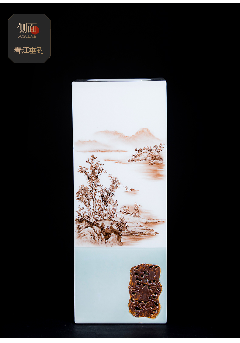 Master hand draw landscape riverside fishing jingdezhen ceramic vase furnishing articles rich ancient frame large porch is decorated living room