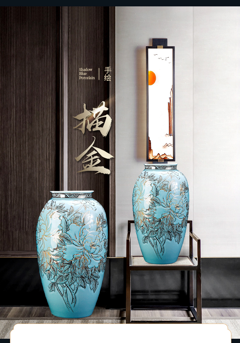 Jingdezhen ceramic light and decoration of large vases, new Chinese style hand - made paint decorative porcelain furnishing articles large sitting room