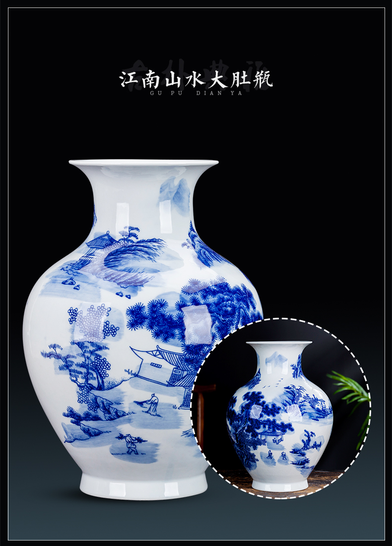 Hand - made floret bottle of blue and white porcelain of jingdezhen ceramics rich ancient frame the sitting room of Chinese style household furnishing articles of handicraft arranging flowers