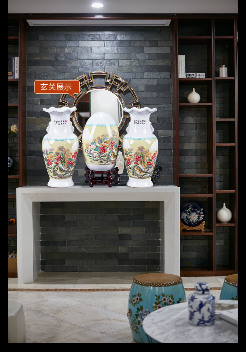 Jingdezhen ceramics large vases, three - piece suit Chinese style household flower arrangement sitting room adornment is placed a thriving business