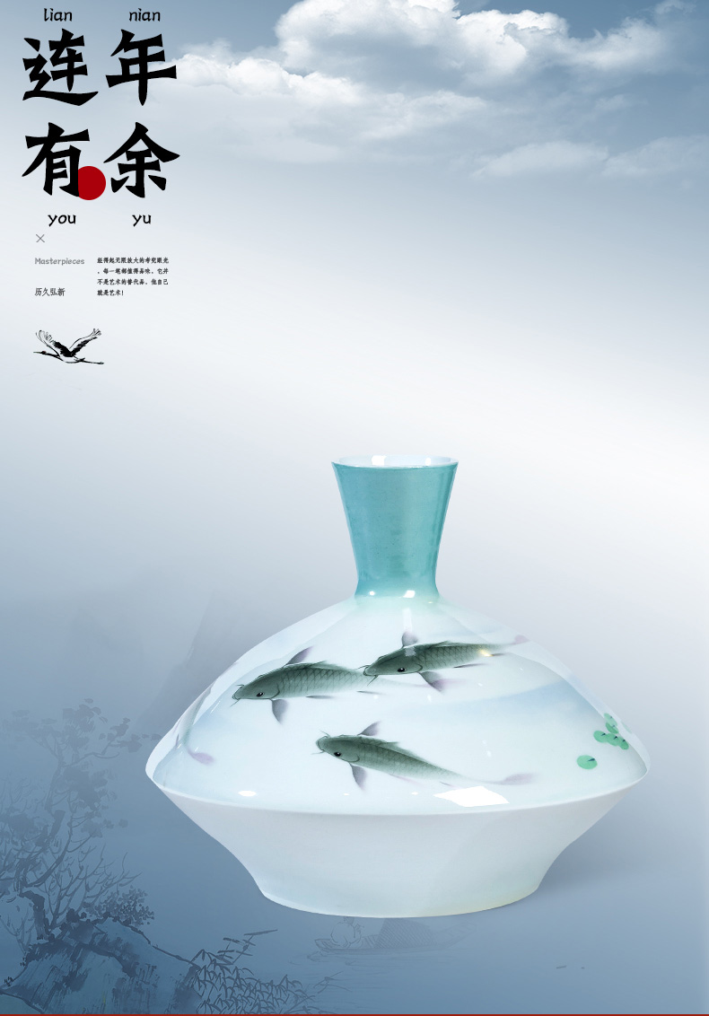 景德镇陶瓷器轻奢花瓶摆件新中式客厅熊婕大师手绘连年有余装饰品 景德镇名瓷在线