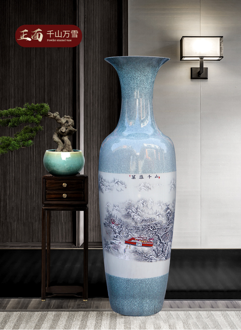 Archaize floor of blue and white porcelain of jingdezhen ceramics is increasing in the new Chinese style living room decoration porcelain vase is placed large opening