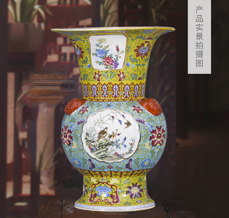 Jingdezhen ceramics hand - made colored enamel porcelain imitation qianlong vase flower drum home villa sitting room adornment is placed