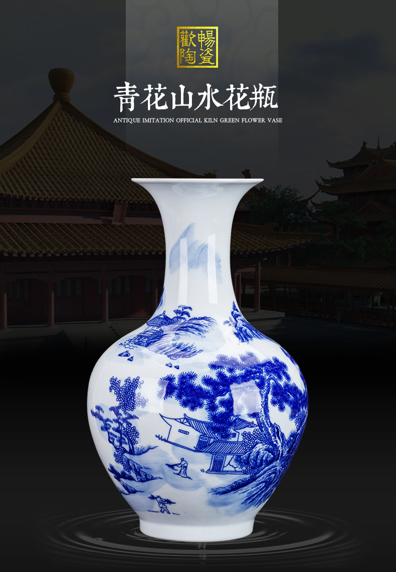 Hand - made floret bottle of blue and white porcelain of jingdezhen ceramics rich ancient frame the sitting room of Chinese style household furnishing articles of handicraft arranging flowers