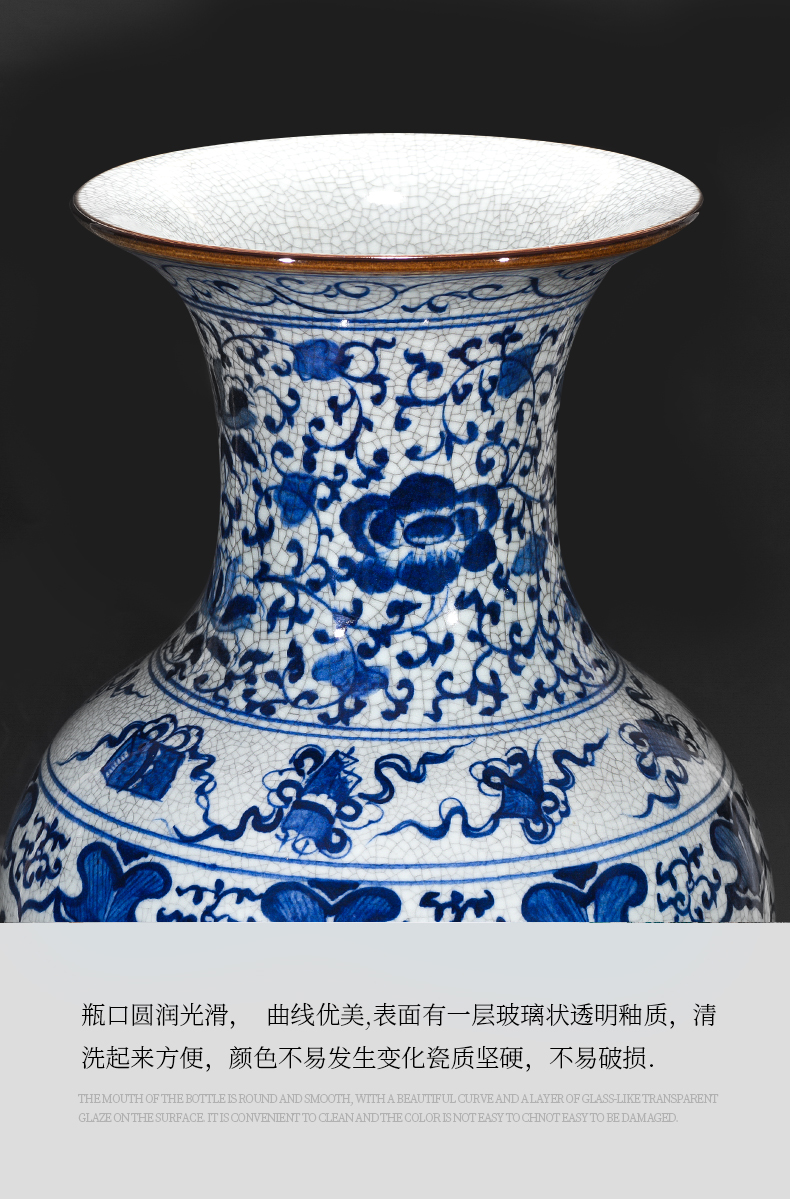 Jingdezhen ceramics hand - made large blue and white porcelain vase on crack hotel furnishing articles to heavy large living room