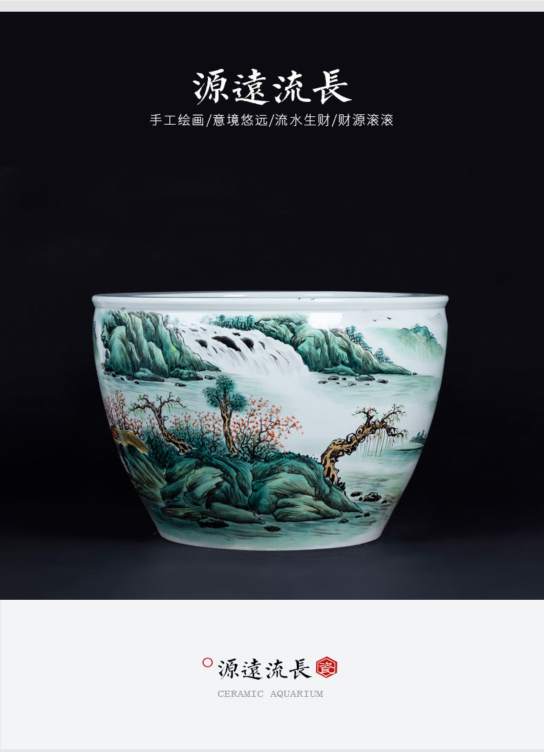 Jingdezhen ceramic large goldfish turtle to heavy basin water lily bowl lotus cylinder aquarium fish farming household porcelain furnishing articles