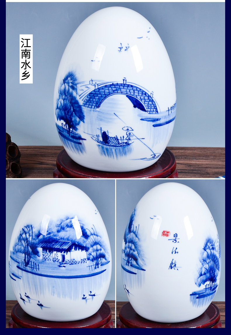 Jingdezhen ceramics hand - made scenery of blue and white porcelain egg furnishing articles crafts home rich ancient frame sitting room adornment