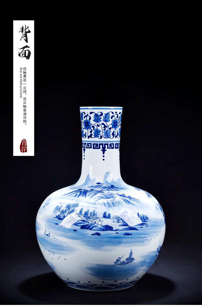 Jingdezhen ceramic hand - made of blue and white porcelain vase furnishing articles sitting room dry flower arranging flowers, Chinese landscape painting furnishing articles ornament