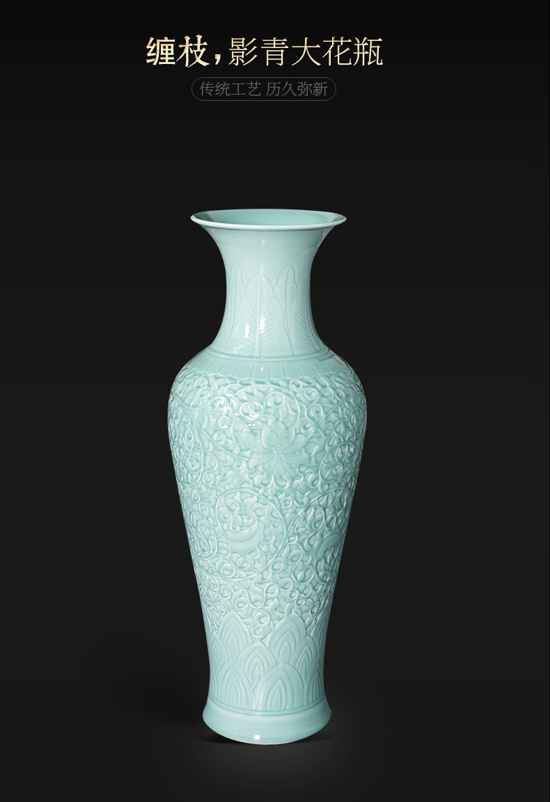 Jingdezhen ceramics shadow blue glaze hand - carved restoring ancient ways of large vases, flower arrangement home furnishing articles large living room