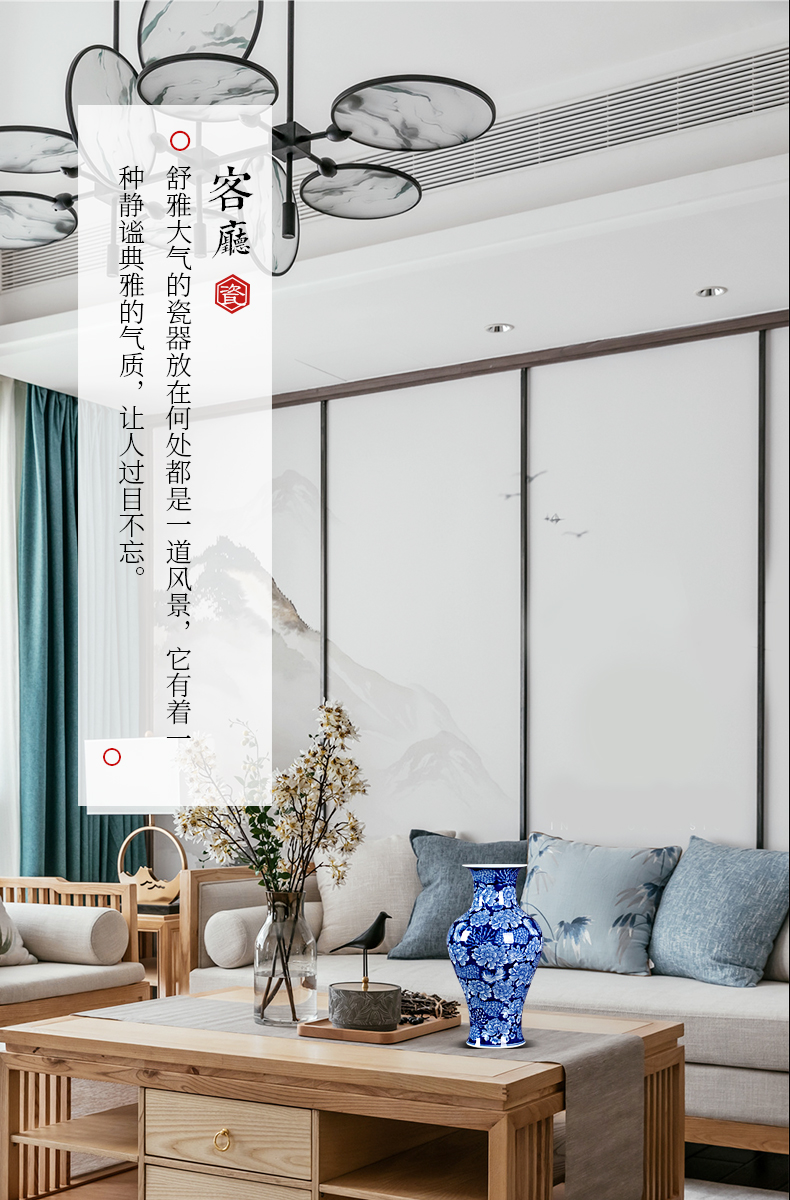 Jingdezhen blue and white flower porcelain porcelain vase archaize sitting room of Chinese style household flower arranging TV ark adornment furnishing articles