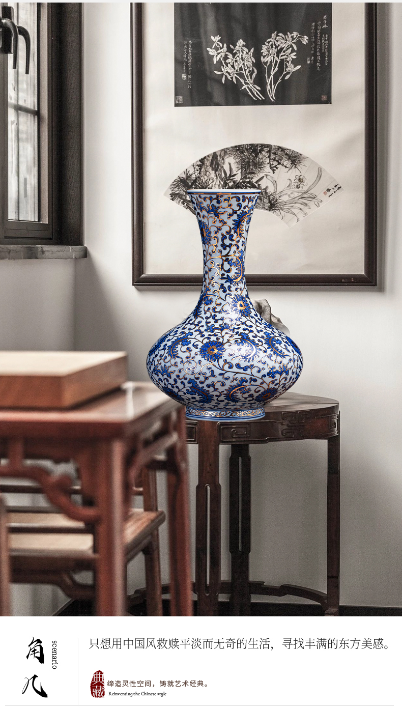 Jingdezhen ceramic antique hand - made paint new Chinese style living room blue and white porcelain vase rich ancient frame decorative porcelain furnishing articles