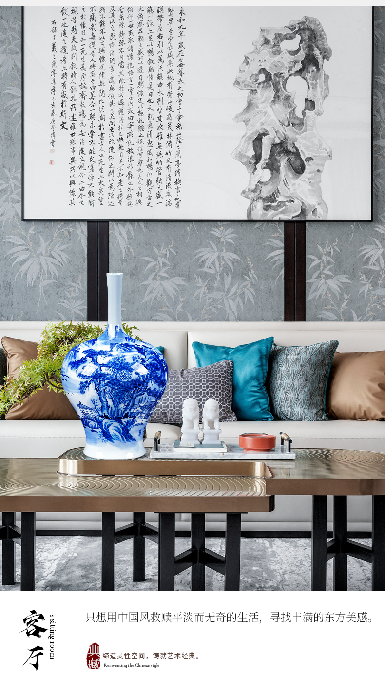 Jingdezhen ceramic hand - made of blue and white porcelain vase furnishing articles sitting room dry flower arranging flowers, Chinese landscape painting furnishing articles ornament