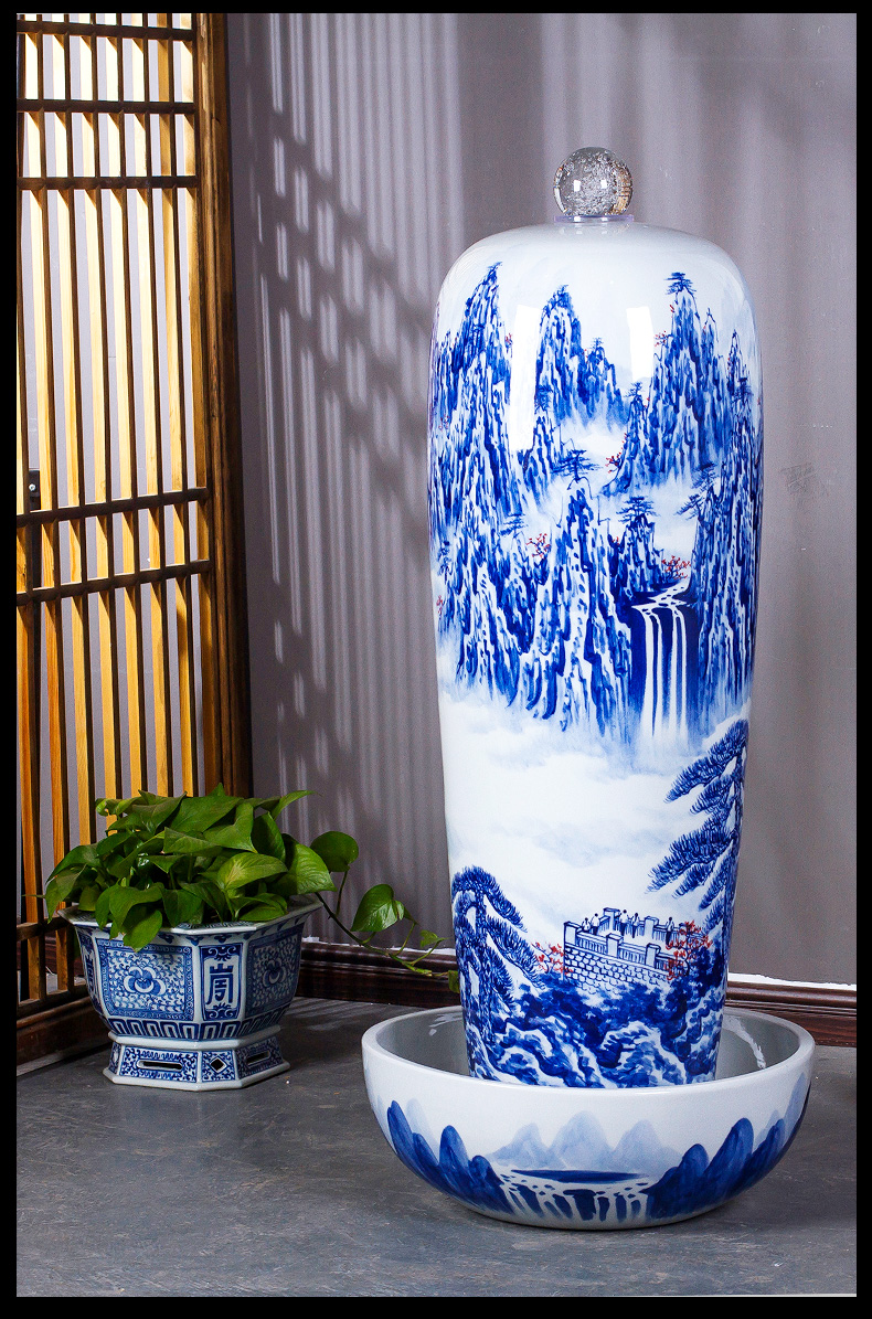 Jingdezhen ceramics hand - made pastel landscape humidifier water fountain furnishing articles large opening housewarming gift