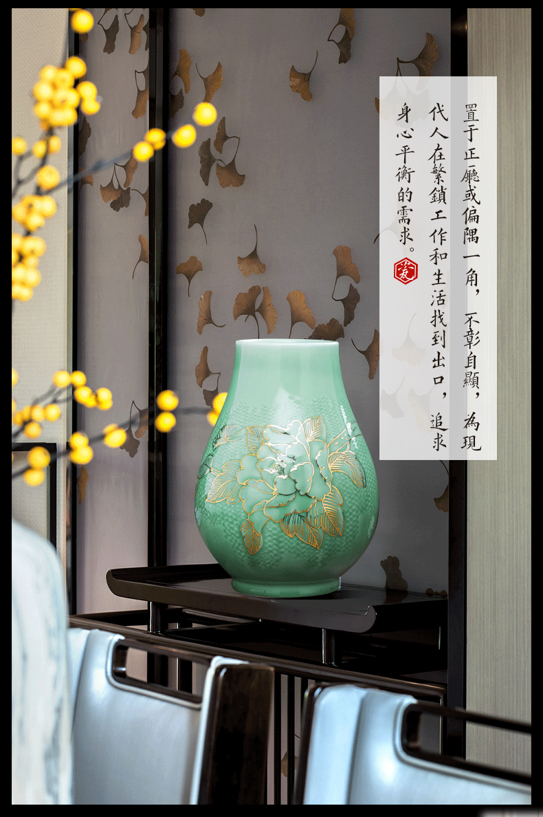 Jingdezhen masters ceramics vase and furnishing articles flowers sitting room of Chinese style household adornment green paint peony