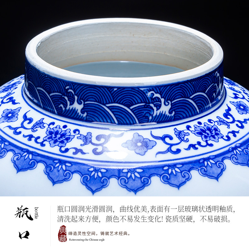 Jingdezhen ceramics new Chinese blue and white porcelain vase is placed large flower arranging archaize sitting room adornment general tank