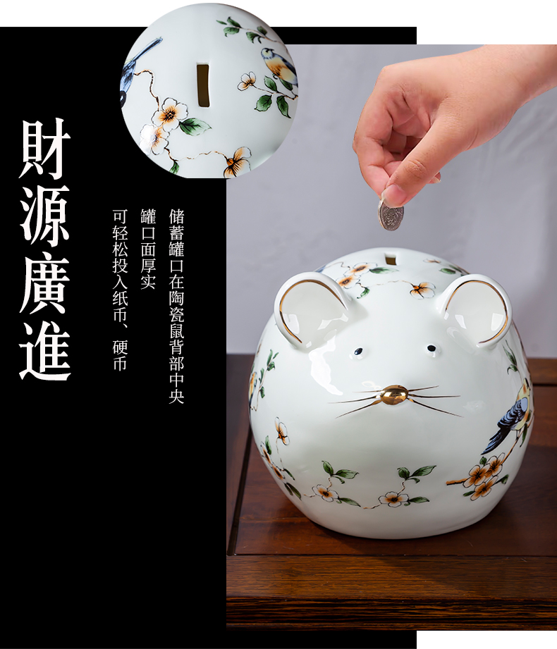 Jingdezhen ceramic sitting room pastel paint new Chinese style originality rat you money piggy bank furnishing articles gift decoration