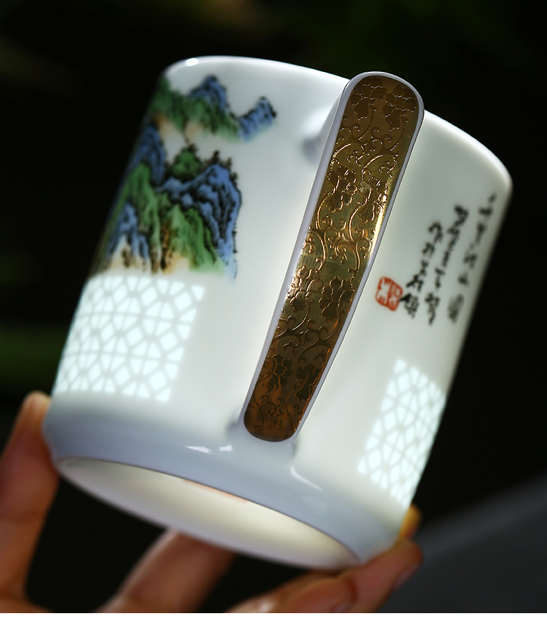Jingdezhen ceramics and exquisite tea cup with cover household water cup high - capacity office cup famous tea separation