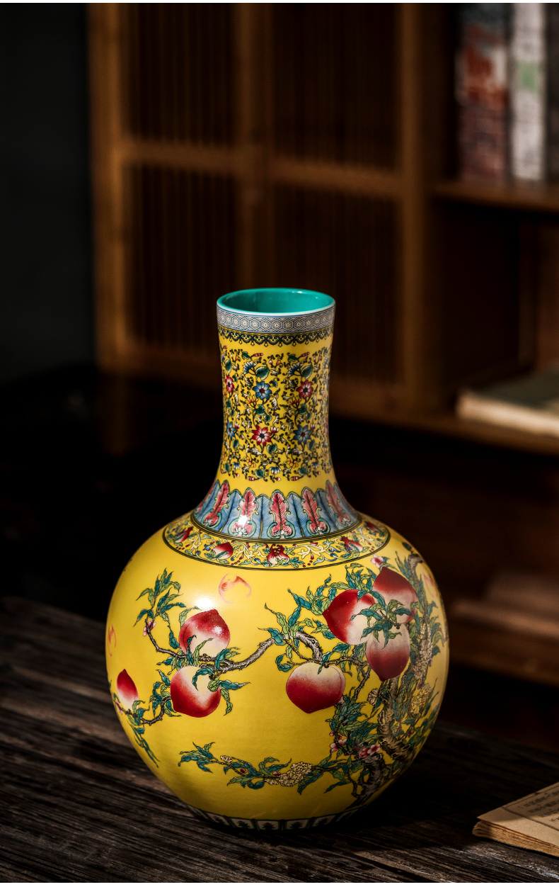 Jingdezhen ceramic vase furnishing articles of Chinese style restoring ancient ways large peach colored enamel nine rich ancient frame sitting room porch decoration