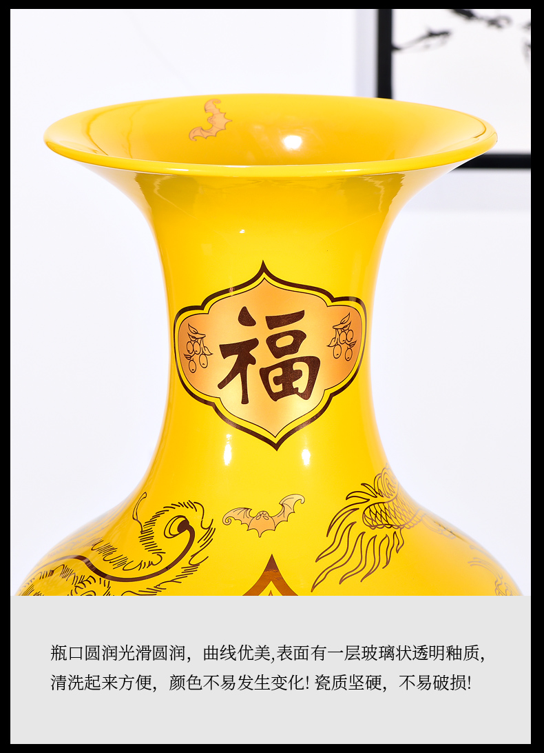 China jingdezhen ceramics maxim yellow ground red vase Chinese style hotel high place, a large living room