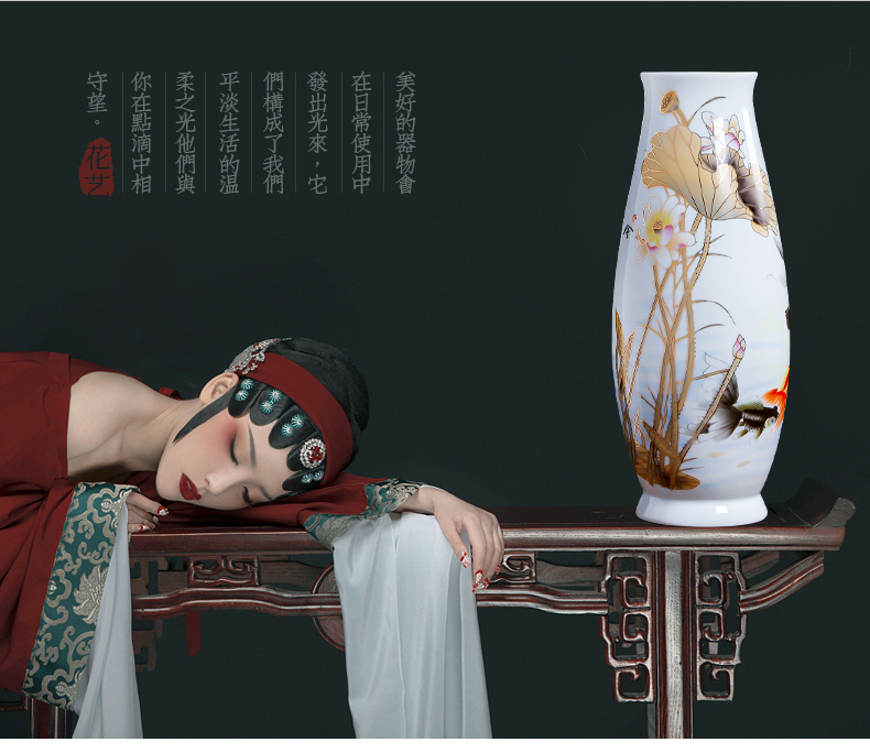 Jingdezhen ceramic hand - made big lucky bamboo vase high flower arranging the sitting room of Chinese style large porcelain dried flower adornment furnishing articles