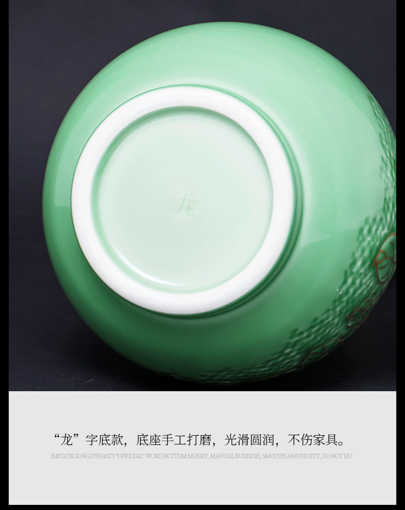 Jingdezhen masters ceramics vase and furnishing articles flowers sitting room of Chinese style household adornment green paint peony