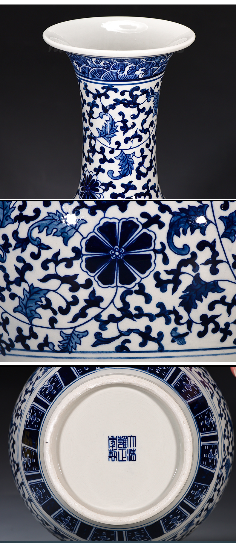 Jingdezhen ceramic porcelain antique blue and white porcelain vase colorful Chinese style home sitting room adornment rich ancient frame furnishing articles